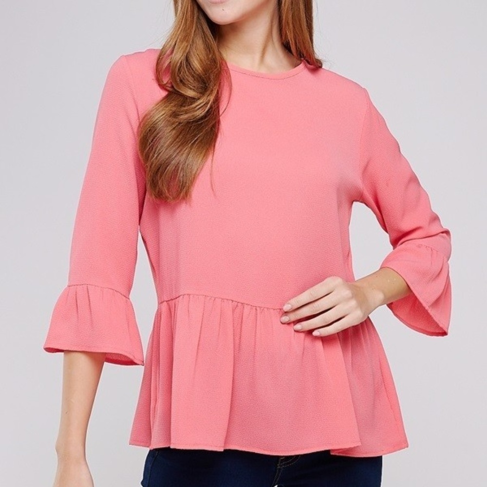 2 Hearts Ruffled Sleeve and Hem Top